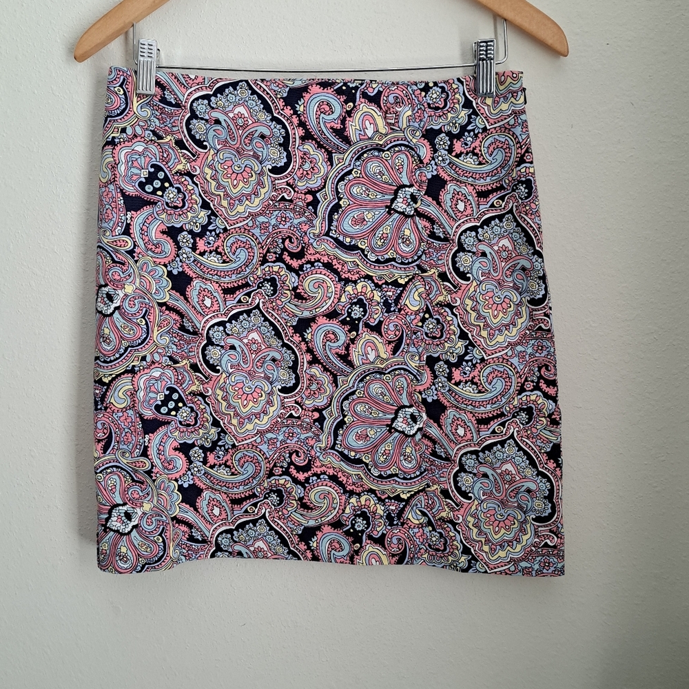 TALBOTS Women Size 2P Multi Color Paisley Cotton Stretch Skirt NWOT
